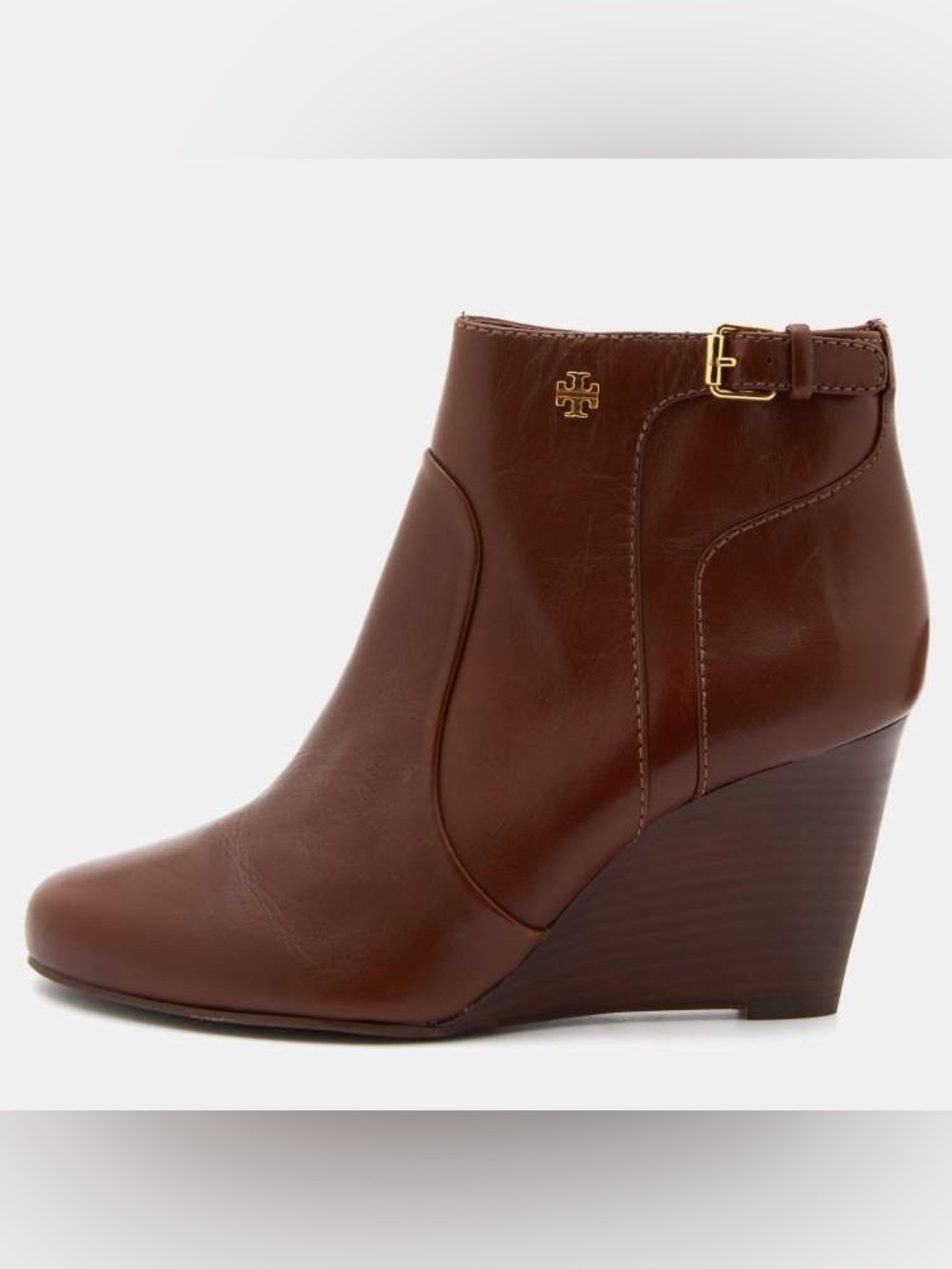 Tory Burch Milan Chestnut Brown Leather Wedge Ankle Bootie Size 8